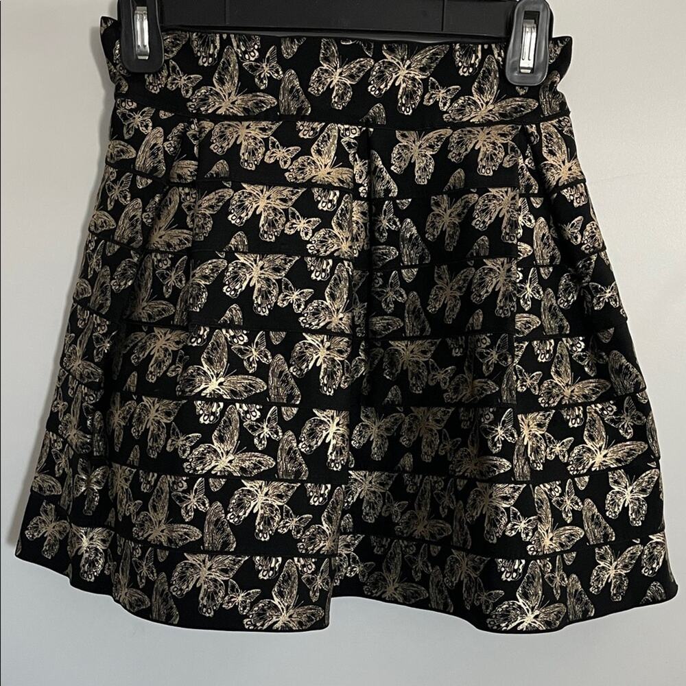 GUESS Black and Gold Banded Skirt with Butterfly Print Women's Size S